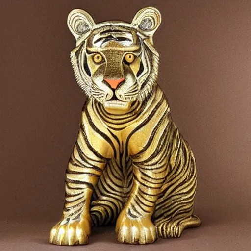 Prompt: gorgeous tiger statue with gold filigree