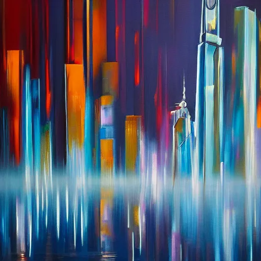 Prompt: abstract oil painting of a long exposure of new york