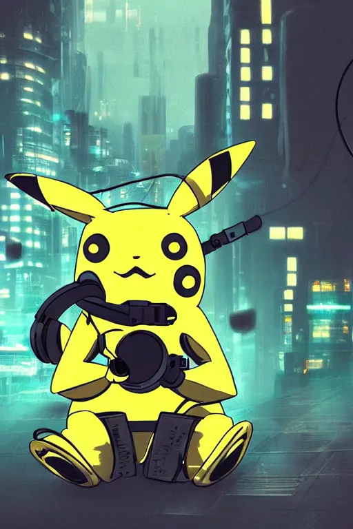 Image similar to Cyberpunk Pikachu wearing headphones