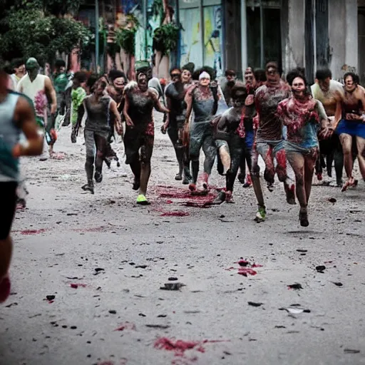 Image similar to zombie apocalipse in são Paulo, cinematic realistic, people running, fear