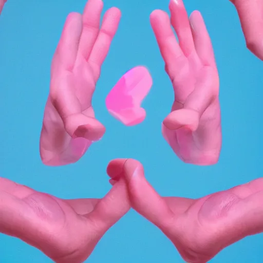 Prompt: a normal human hand, aesthetic pink and blue background