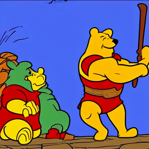 Image similar to winnie the poo, heman style