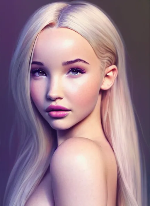 Image similar to a gorgeous female photo of a mix of dove cameron and madison beer, professionally retouched, soft lighting, wearing a feather dress, realistic, smooth face, perfect eyes, wide angle, sharp focus on eyes, 8 k high definition, insanely detailed, intricate, elegant, art by artgerm and wlop