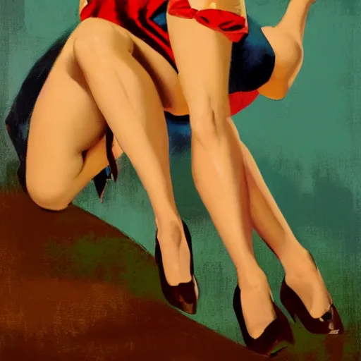 Image similar to a painting in the style of gil elvgren.