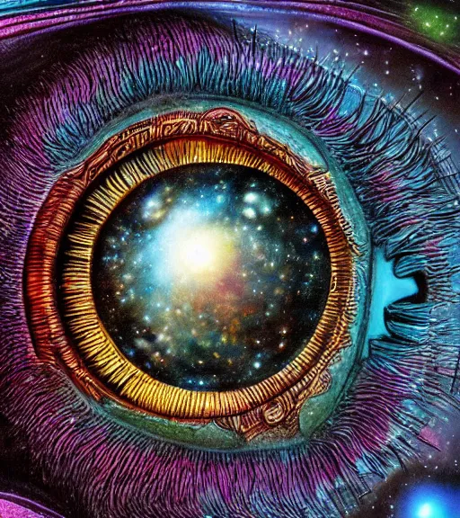 Prompt: ketamine dream of a universe in an eye, intricate, super detailed, 4K,