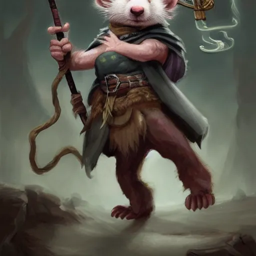 Prompt: cute little anthropomorphic ferret [ thing ], wielding a magic staff, tiny, small, short, wizard robe, cute and adorable, pretty, beautiful, dnd character art portrait, matte fantasy painting, deviantart artstation, by jason felix by steve argyle by tyler jacobson by peter mohrbacher, cinema