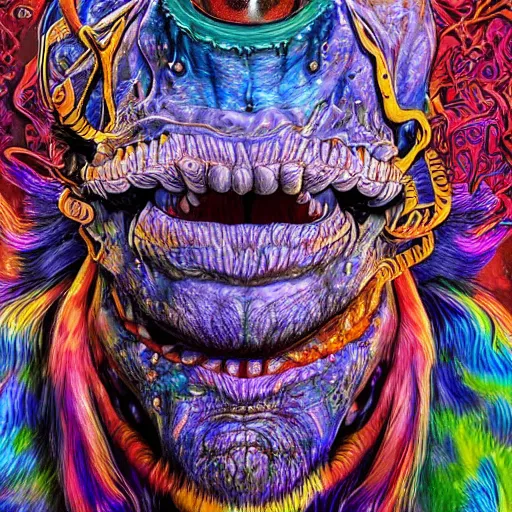 Image similar to a realistic detailed studio portrait photo of a monster, psychedelic