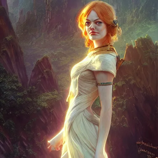 Prompt: Emma Stone , D&D, fantasy, intricate, cinematic lighting, highly detailed, digital painting, artstation, concept art, smooth, sharp focus, illustration, art by Artgerm and Greg Rutkowski and Alphonse Mucha