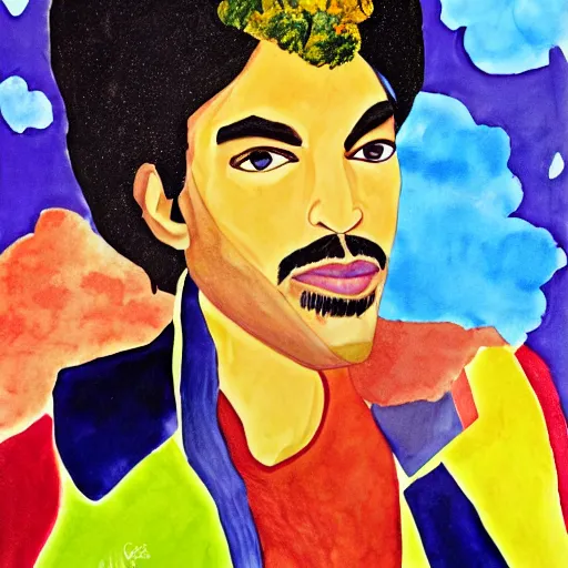 Image similar to a painting of prince in the style of eric carle.