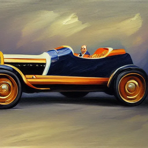 Prompt: richard feynman driving a bugatti, expressive oil painting, digital art