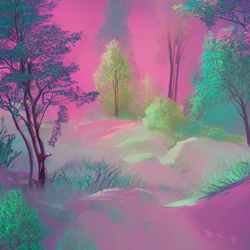 Prompt: this beautiful world is not entirely real, pastel colour palette, artistic, detailed, rough, beautiful digital artwork by artist Lurid (2022)
