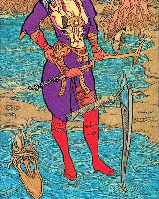 Prompt: a shark pirate queen with melee weapons by ivan bilibin