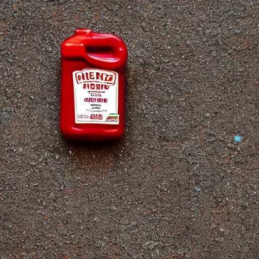 Image similar to a heinz ketchup bottle lying on a cement floor