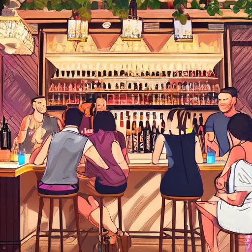 Prompt: a summer day spent (at a bar drinking tequila at the russian tea room), hyperrealistic, HQ, Aenami Alena, Ando Tadao, 4K, 8K, digital art