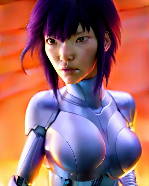 Image similar to weta disney pixar movie still portrait photo of motoko kusanagi ghost in the shell : : as cyborg woman by pixar : : by weta, wlop, ilya kuvshinov, rossdraws, artgerm, marvel, maxim cover, latex, octane render, sweaty, iridescent, bright morning, anime, liosh, mucha : :