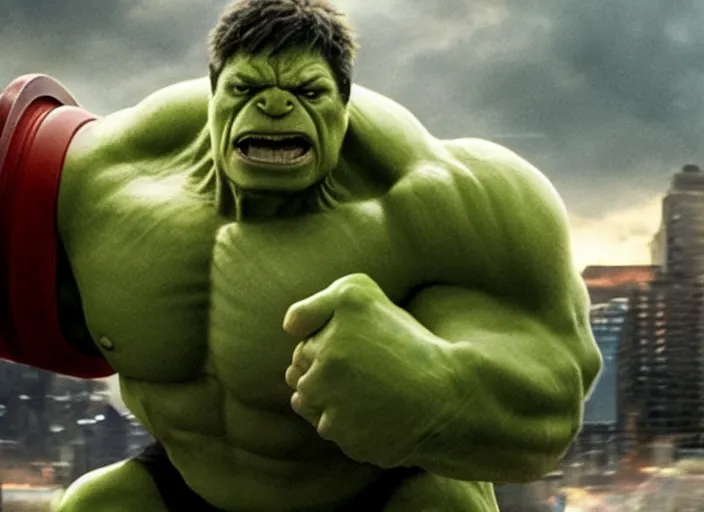 Image similar to film still of hulk driving a prius in the new avengers movie, 4 k