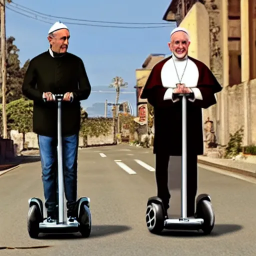 Prompt: the pope riding a Segway in the style of gta V