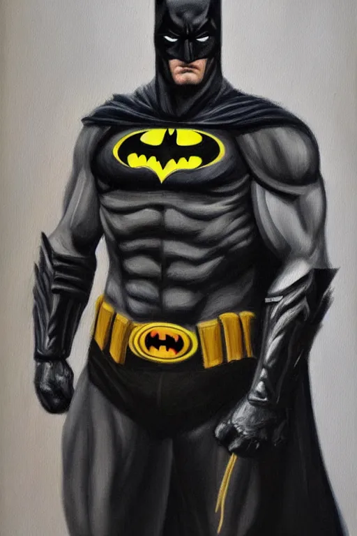 Image similar to A portrait painting of the muscular batman with scars