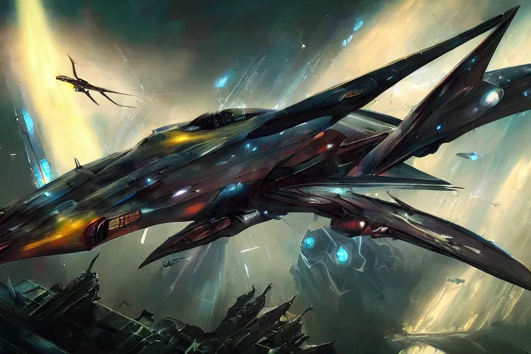 Image similar to nebula by raymond swanland, framing a pteranodon battlecruiser, with white kanji insignias, sleek, white john berkey panels, spines and towers, rows of windows lit internally, sensor array, blazing engines, robotech styling, boeing concept art, cinematic lighting by liam wong