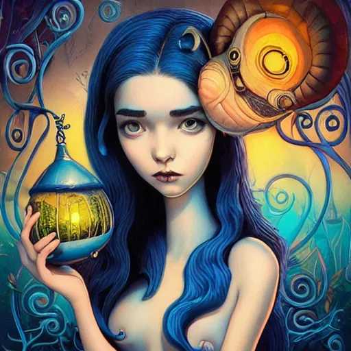 Prompt: Lofi aquatic portrait Pixar style by Joe Fenton and Stanley Artgerm and Tom Bagshaw and Tim Burton