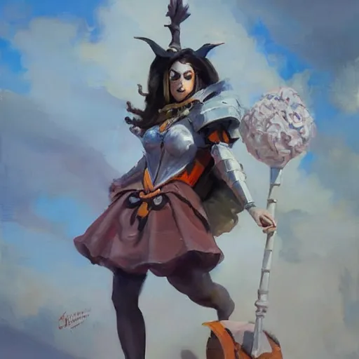 Image similar to greg manchess portrait painting of partially armored alice from alice in wonderland as overwatch character, medium shot, asymmetrical, profile picture, organic painting, sunny day, matte painting, bold shapes, hard edges, street art, trending on artstation, by huang guangjian, gil elvgren, ruan jia, randy vargas, greg rutkowski