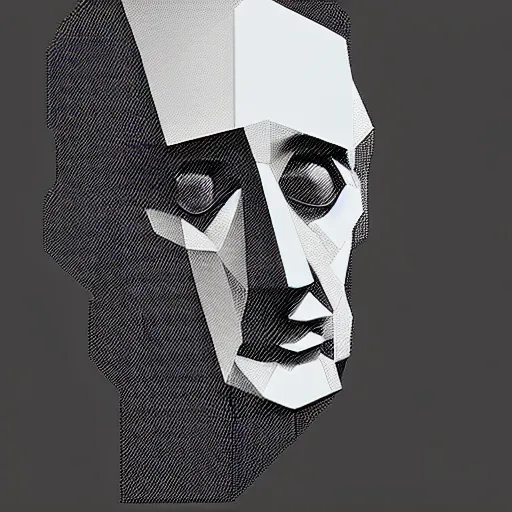 Image similar to low poly mesh model of Marcel Duchamp, vector, wire-frame, blender, 1914