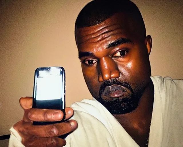 Image similar to my uncle that look like Kanye West if he was poor asf accidentally taking a selfie with the front camera lol, squinting because the camera flash is so bright in his face, viral, selfie, viral on twitter, viral on instagram, viral photo