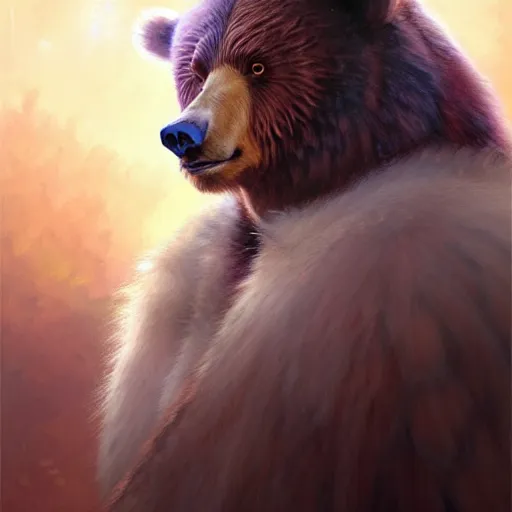 Image similar to anime portrait of a American native shaman wearing a bear fur by Stanley Artgerm Lau, WLOP, Rossdraws, James Jean, Andrei Riabovitchev, Marc Simonetti, and Sakimichan, trending on artstation