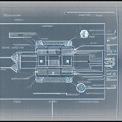 Image similar to a very detailed schematic blueprint of a nanobot