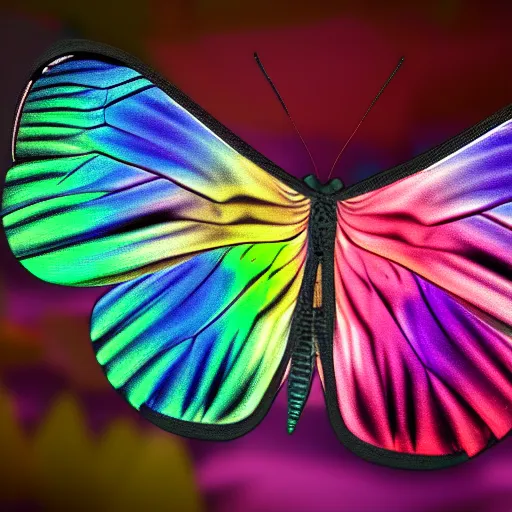 Prompt: a macroshot of a furry butterfly with iridiscent colors, 8k, unreal engine 5, realistic, beautiful