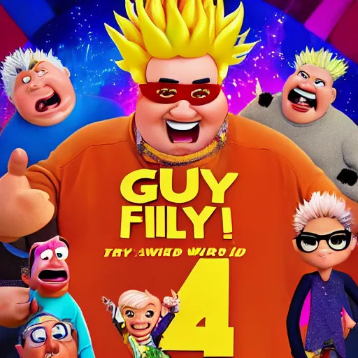 Prompt: a pixar movie starring Guy Fieri as a goofy villain, promotional poster, award-winning cinematography, 4k
