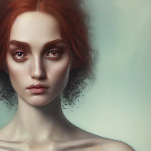 Prompt: tom bagshaw portrait, very beautiful scientist in a full dress and long thin lustrous auburn hair, professionally retouched, focus eyes, ultra realistic soft painting, insanely detailed linework, symmetrical accurate intricate features, behance, 8 k