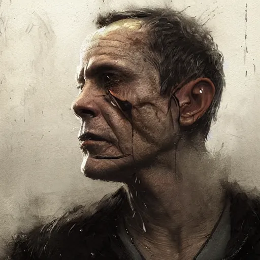 Image similar to case, close - up portrait of an augmented middle aged human smoking a cigarette, neuromancer, painted by seb mckinnon, high detail, dramatic light, digital art, painted by greg rutkowski, promotional movie posterart, trending on artstation