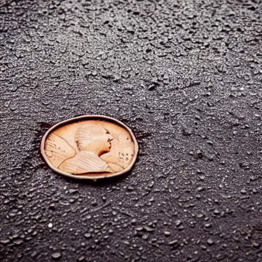 Image similar to old man finds a penny on the ground in a puddle of ick