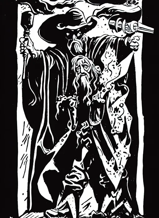 Image similar to highly detailed, wizard with a dungeon background by mike mignola