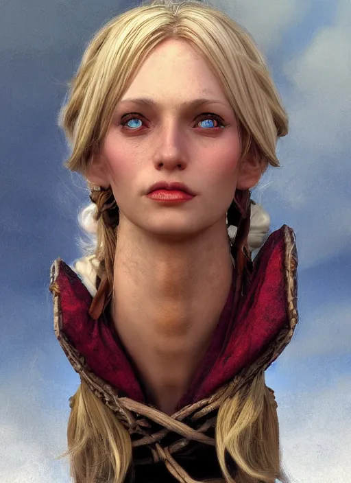 Image similar to blonde peasant woman, fantasy, medieval, vivid colors, fantasy, elegant, concept art, sharp focus, beautiful face!!, digital art, hyper - realistic, 4 k, unreal engine, highly detailed, hd, dramatic lighting by brom, trending on artstation