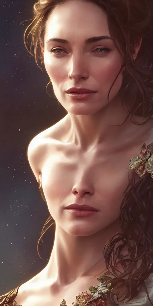 Image similar to Claire Forlani, intricate, highly detailed, digital painting, artstation, concept art, smooth, sharp focus, illustration, Unreal Engine 5, 8K, art by artgerm and greg rutkowski and alphonse mucha