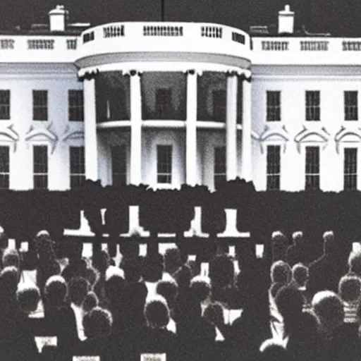 Prompt: aliens at white house press conference, kodak ektochrome film, associated press photo