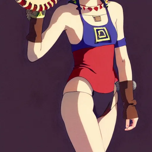 Prompt: beautiful boyish natalie portman alluring gravure model in majora's mask, wearing wooden mask and baseball cap and leotard, street wear with subtle mayan patterns, aztec bathing suit, gapmoe yandere grimdark, trending on pixiv fanbox, painted by greg rutkowski makoto shinkai takashi takeuchi studio ghibli, akihiko yoshida