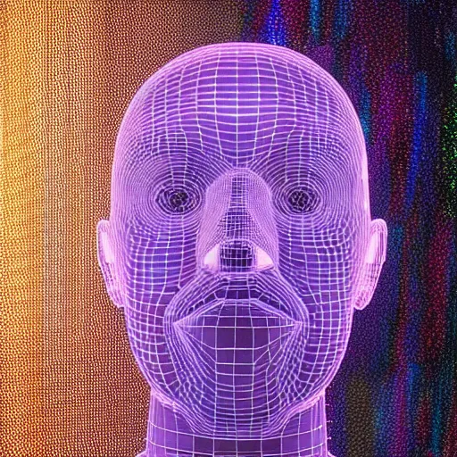 Image similar to a 3d human head made up of shiny holograms