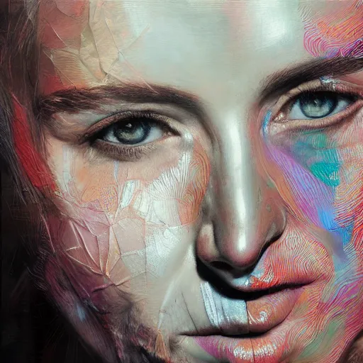 Image similar to fractals of mind, portrait close - up, by alexa meade and lee ellis, highly detailed, sharp, in focus, matte painting, mixed media