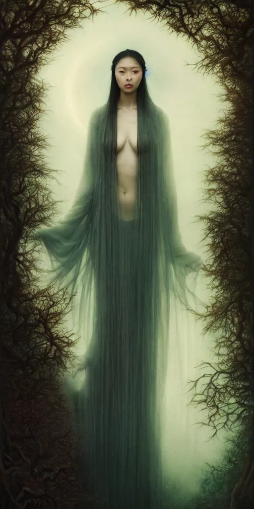 Image similar to wuxia, forest, moonlight, gemma chen, madison beer, angela sarafyan, pinup, intricate beautiful faces, surrealistic painting by agostino arrivabene, vanessa beecroft, anka zhuravleva, mary jane ansell, peter mohbacher, gerald brom