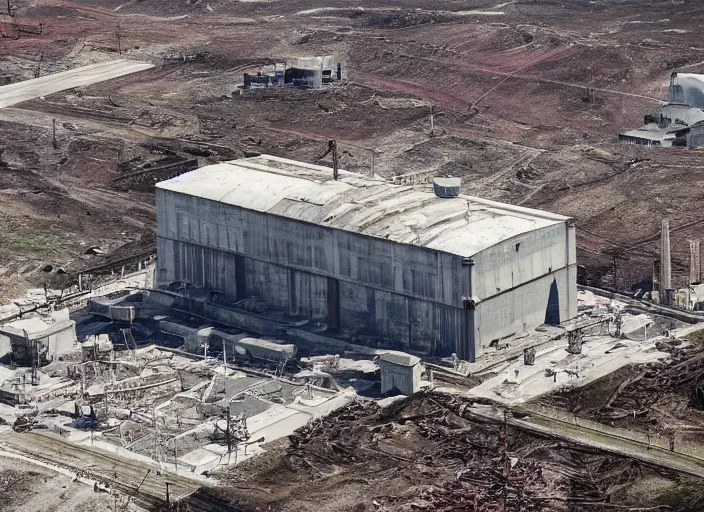 Image similar to this old nuclear power station seems to have been abandoned recently with haste as it is still operating automatically. there are many small piles of barrels marked with the radioactive sign. the place appears to be clear from scavengers at first glance but there may be traps inside set by the leaving operators.