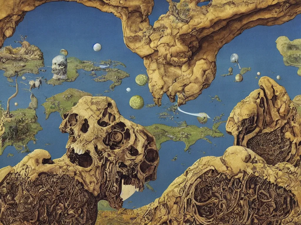 Image similar to The world as seen from the orbits of the skull. Painting by Lucas Cranach, Roger Dean.