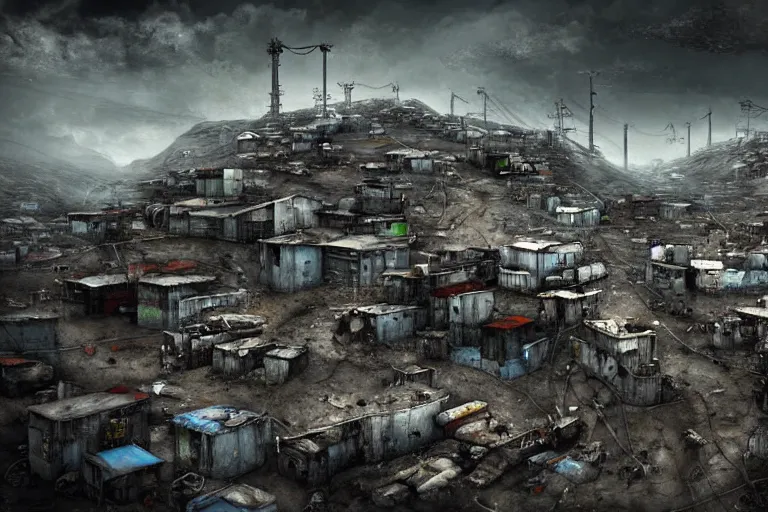 Image similar to favela winding cybernetic thrill ride, bleak arctic environment, industrial factory, somber, apocalyptic, award winning art, epic dreamlike fantasy landscape, ultra realistic,