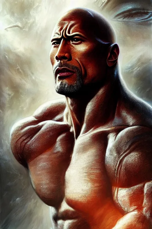 Image similar to very very beautiful longshot photo of chthonic Dwayne Johnson, highly detailed, artstation, concept art, smooth, sharp focus, illustration, art by Ayami Kojima, Beksinski, Giger