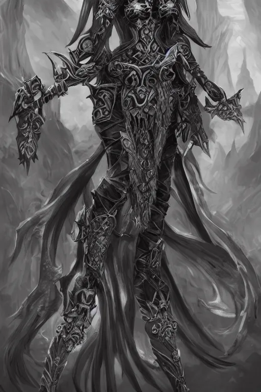 Prompt: concept art of beautiful necromancer lady in warrior pose, gothic, hyper detailed