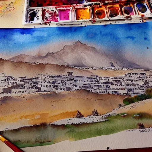 Image similar to watercolor kurdish destination, highly detailed, 4 k