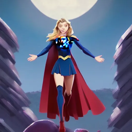 Image similar to a wholesome animation key shot natalie dormer as supergirl, studio ghibli, pixar and disney animation, sharp, rendered in unreal engine 5, anime key art by greg rutkowski, bloom, dramatic lighting