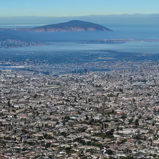 Prompt: Holywood seen from San Francisco, seen from a plane